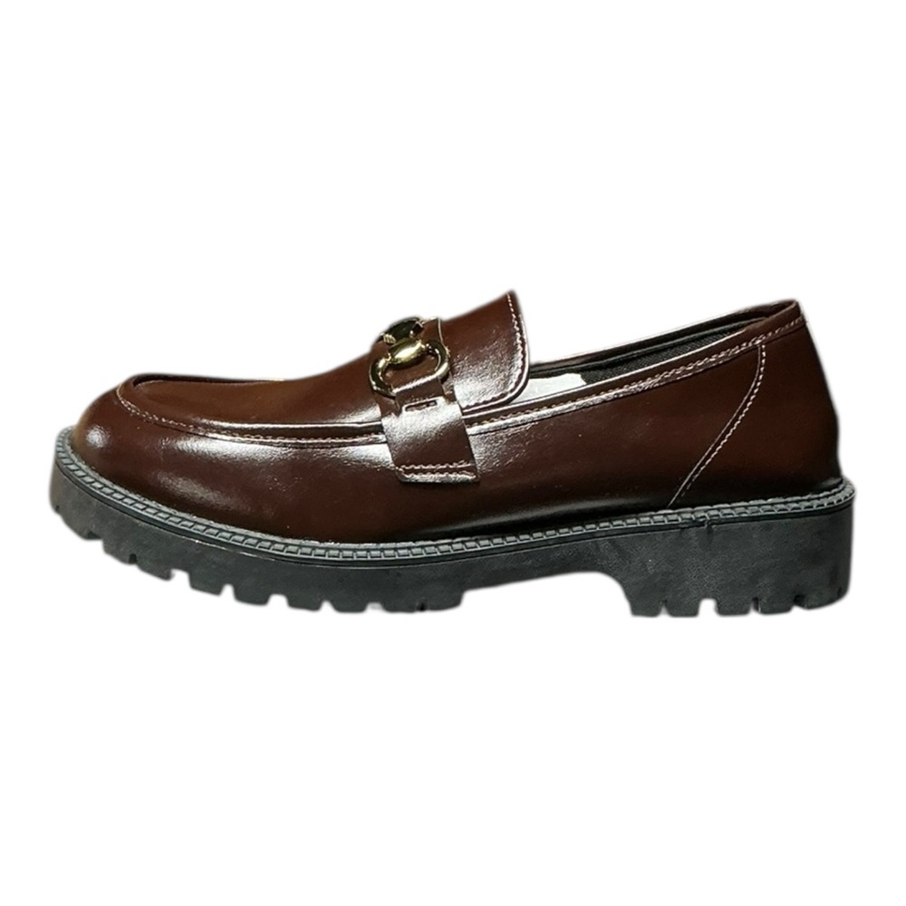 Brown Leather Horsebit Loafers Chunky Lug Sole Gold Hardware EU 40 US 9 - Picture 3 of 11